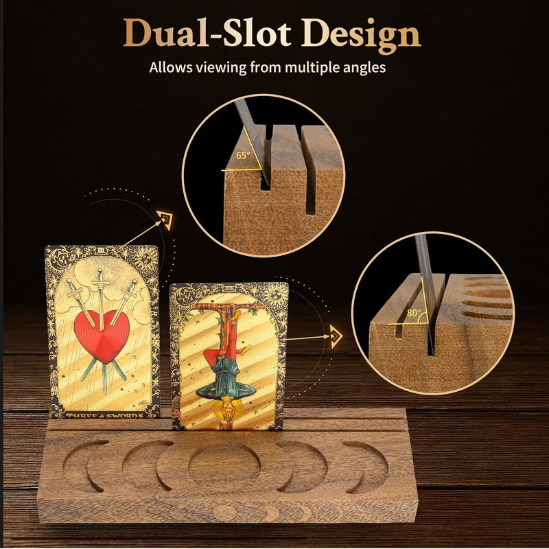 Yncotte Tarot Card Holder, Walnut Wood Stand with Moon Phases Witchy Gifts for Women, Easy Carry Tarot Gifts for Waite Oracle Lenormand Cards Daily Draw Display Meditation Wiccan Altar Decor Supplies - Image 5